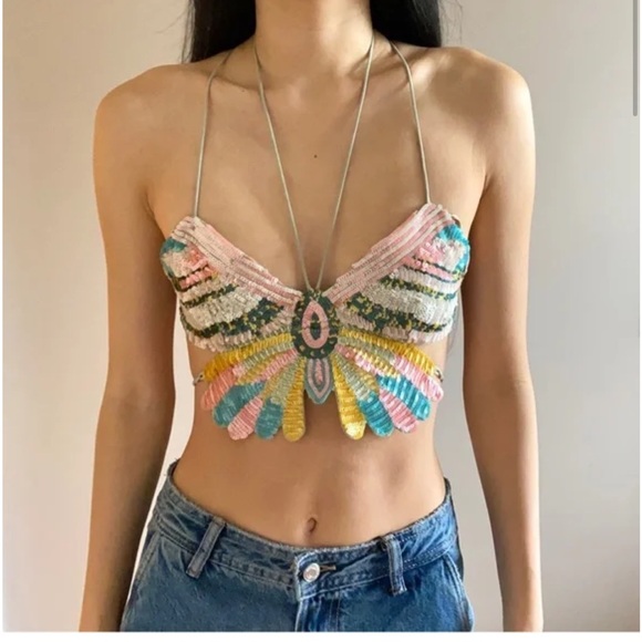 Zara sequin butterfly Crop Festival top New with tags!🦋 - Picture 10 of 16